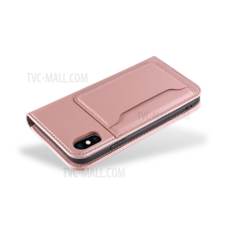 Liquid Silicone Touch Leather Wallet Stand Case for iPhone XS 5.8 inch - Rose Gold-7