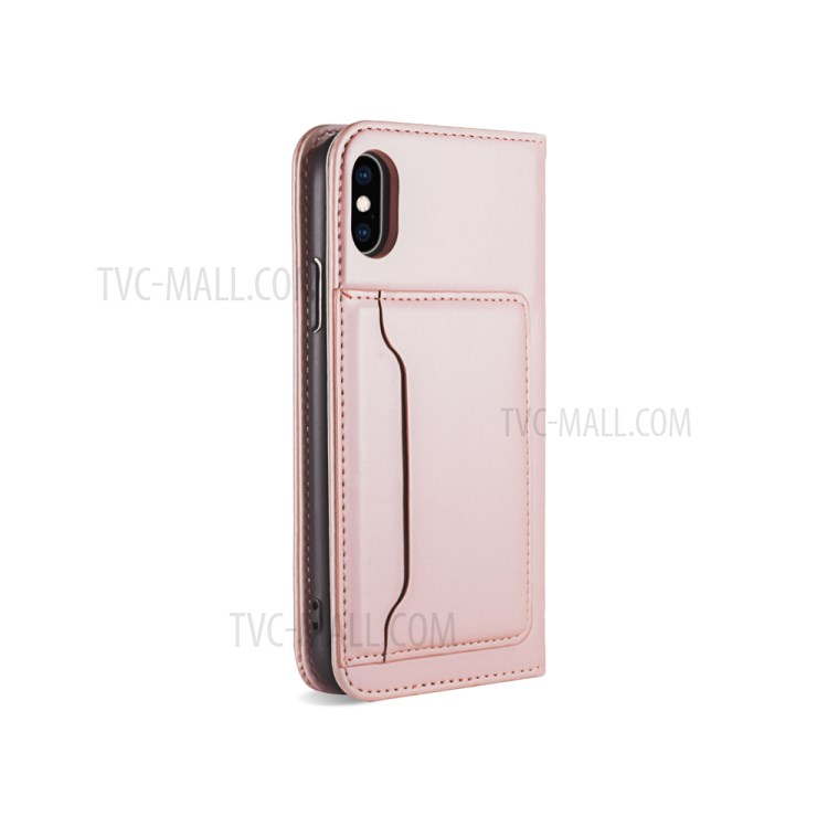 Liquid Silicone Touch Leather Wallet Stand Case for iPhone XS 5.8 inch - Rose Gold-8
