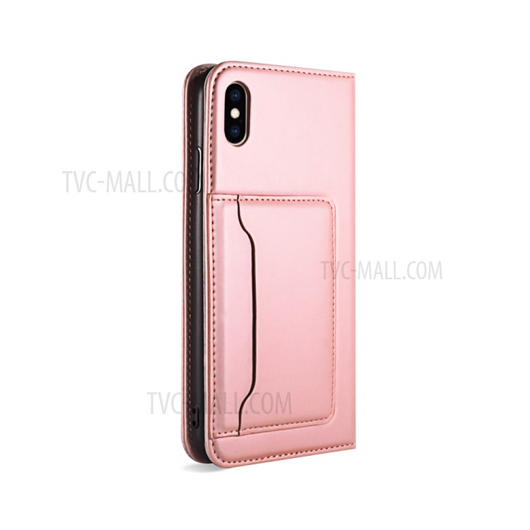 Liquid Silicone Touch Leather Wallet Stand Cover for iPhone XS Max 6.5 inch - Rose Gold-10