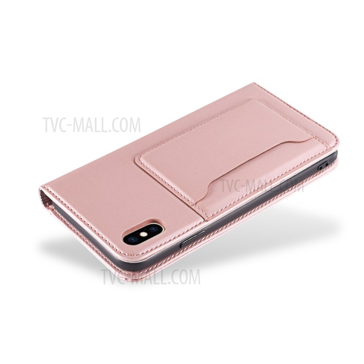 Liquid Silicone Touch Leather Wallet Stand Cover for iPhone XS Max 6.5 inch - Rose Gold-11