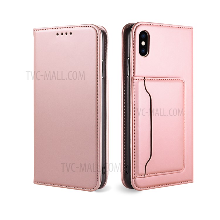 Liquid Silicone Touch Leather Wallet Stand Cover for iPhone XS Max 6.5 inch - Rose Gold-2