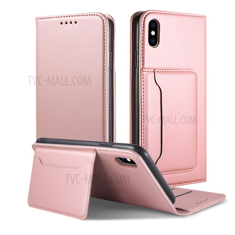 Liquid Silicone Touch Leather Wallet Stand Cover for iPhone XS Max 6.5 inch - Rose Gold-3