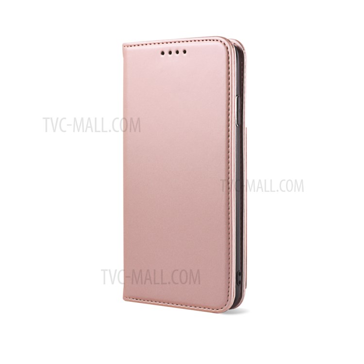 Liquid Silicone Touch Leather Wallet Stand Cover for iPhone XS Max 6.5 inch - Rose Gold-4