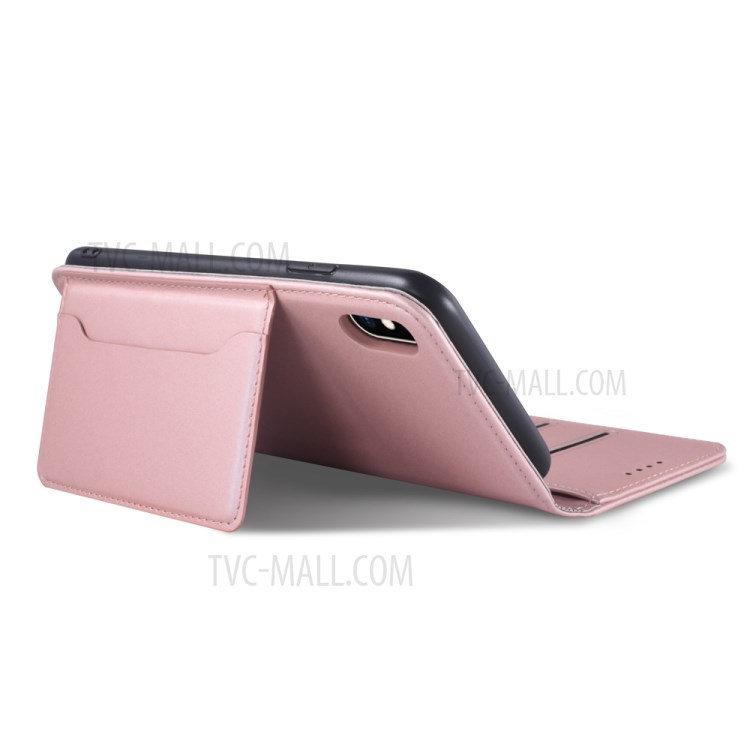 Liquid Silicone Touch Leather Wallet Stand Cover for iPhone XS Max 6.5 inch - Rose Gold-5