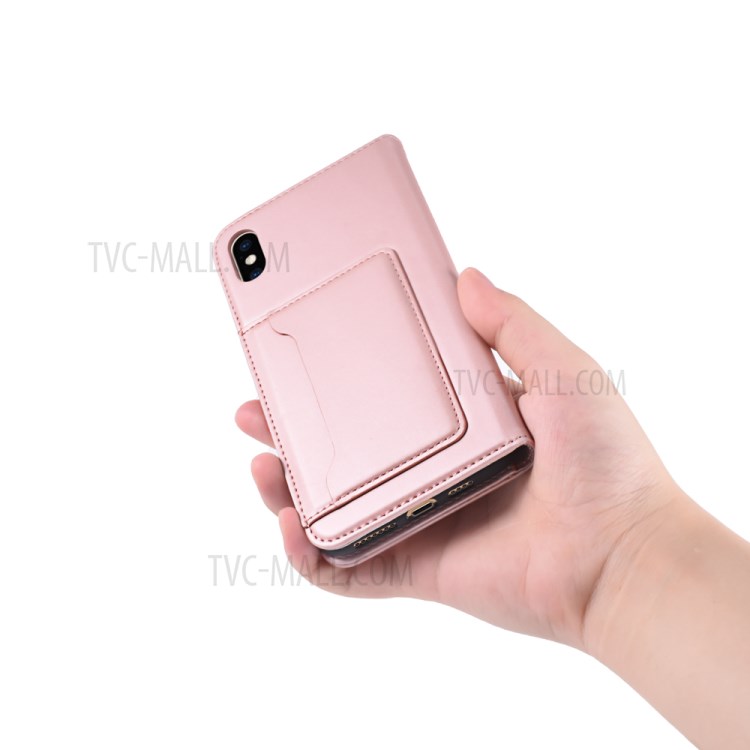 Liquid Silicone Touch Leather Wallet Stand Cover for iPhone XS Max 6.5 inch - Rose Gold-6