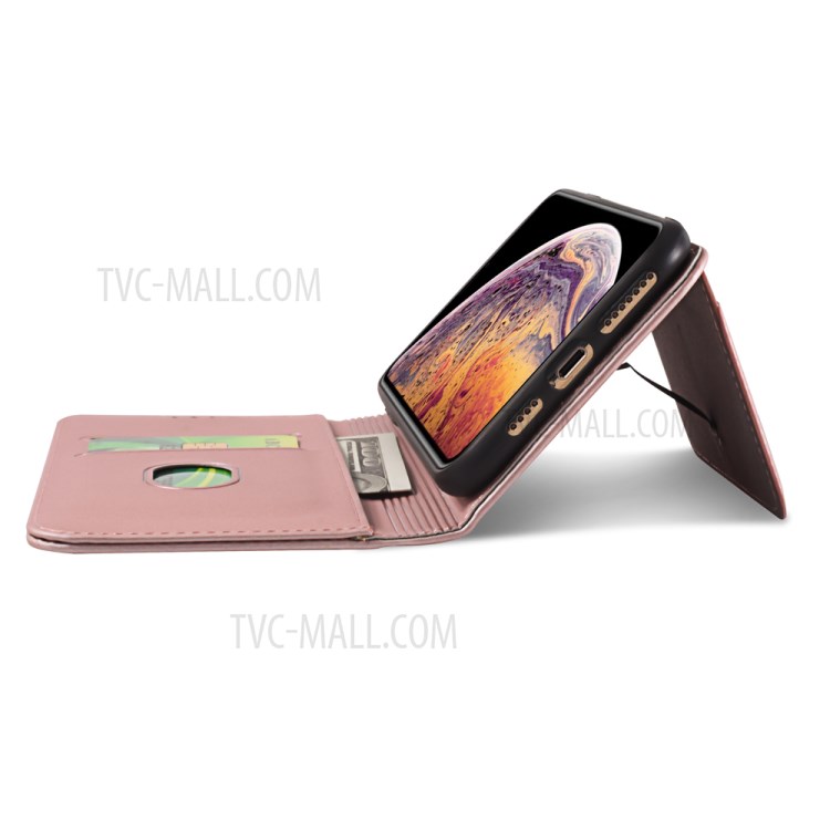 Liquid Silicone Touch Leather Wallet Stand Cover for iPhone XS Max 6.5 inch - Rose Gold-7