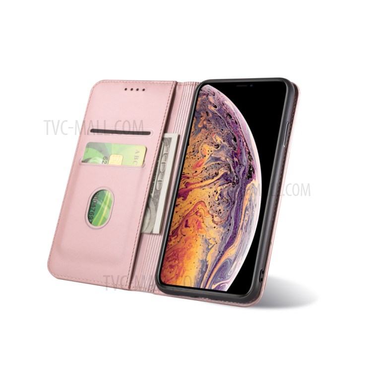 Liquid Silicone Touch Leather Wallet Stand Cover for iPhone XS Max 6.5 inch - Rose Gold-8