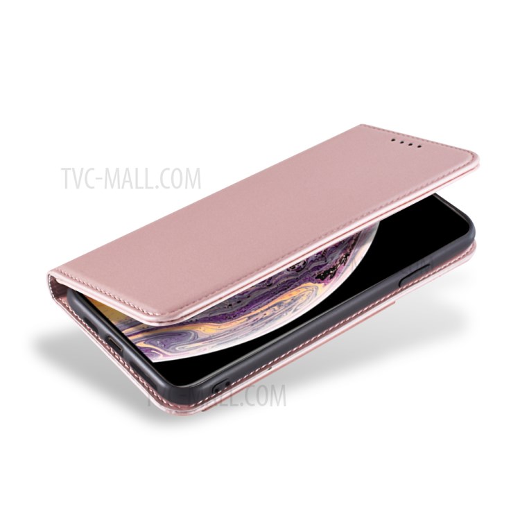 Liquid Silicone Touch Leather Wallet Stand Cover for iPhone XS Max 6.5 inch - Rose Gold-9
