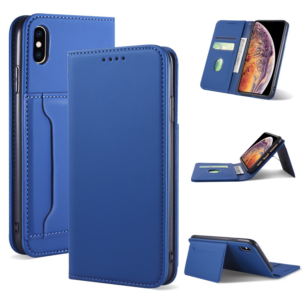 Contacto De Silicona Cubierta De Soporte De La Carpeta De Cuero Líquido Para Iphone XS Max 6,5 Pulgadas - Azul-1