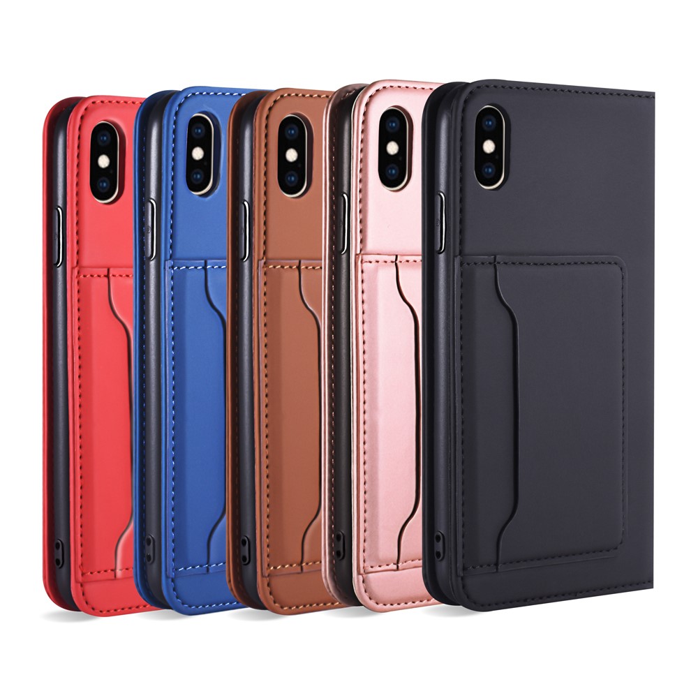 Contacto De Silicona Cubierta De Soporte De La Carpeta De Cuero Líquido Para Iphone XS Max 6,5 Pulgadas - Azul-13