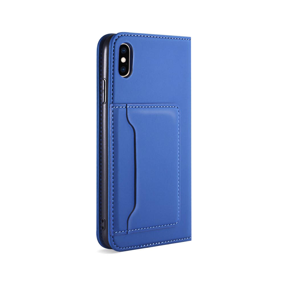 Contacto De Silicona Cubierta De Soporte De La Carpeta De Cuero Líquido Para Iphone XS Max 6,5 Pulgadas - Azul-2
