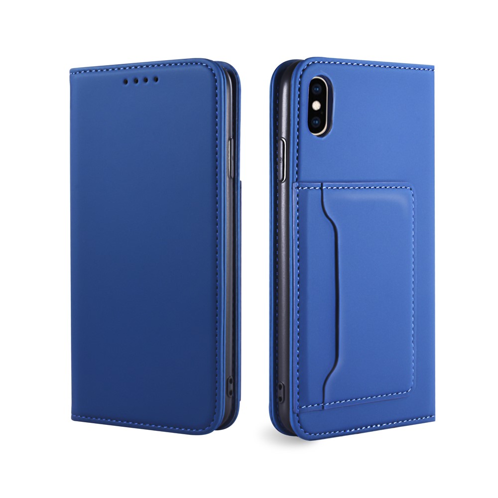 Contacto De Silicona Cubierta De Soporte De La Carpeta De Cuero Líquido Para Iphone XS Max 6,5 Pulgadas - Azul-4