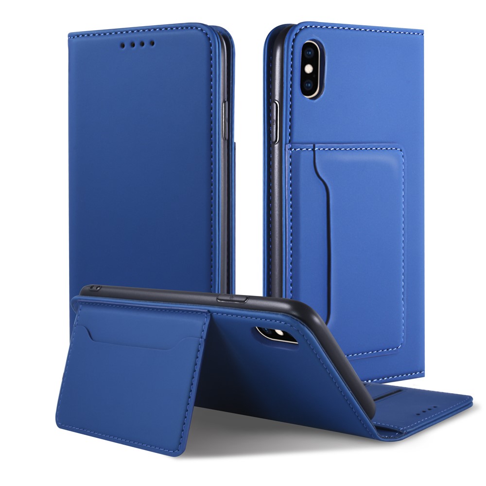 Contacto De Silicona Cubierta De Soporte De La Carpeta De Cuero Líquido Para Iphone XS Max 6,5 Pulgadas - Azul-5