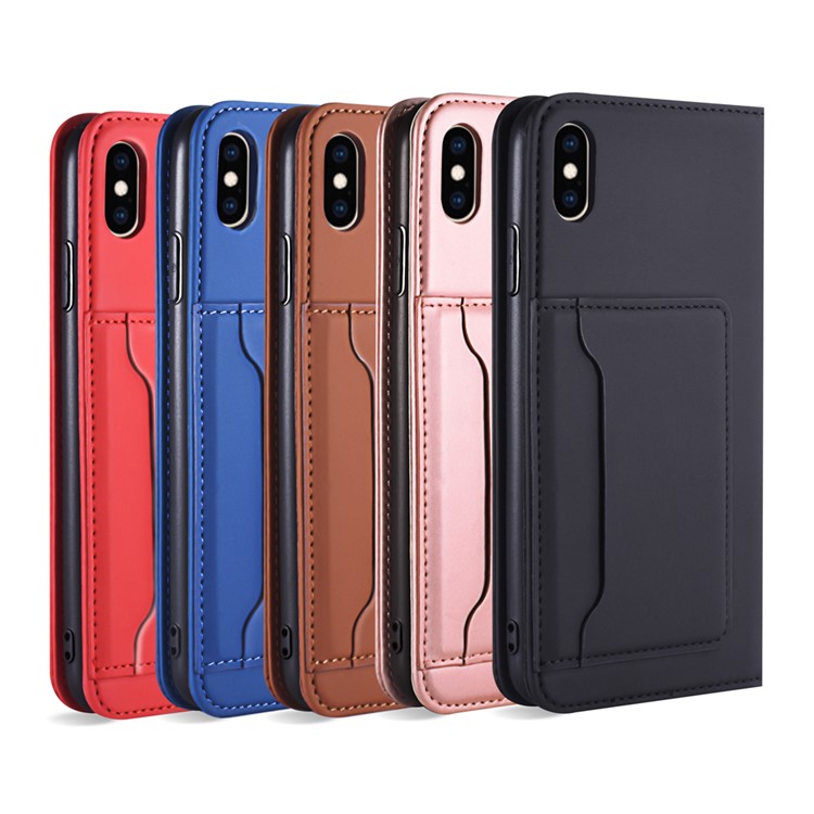 Liquid Silicone Touch Leather Wallet Stand Cover for iPhone XS Max 6.5 inch - Brown-13