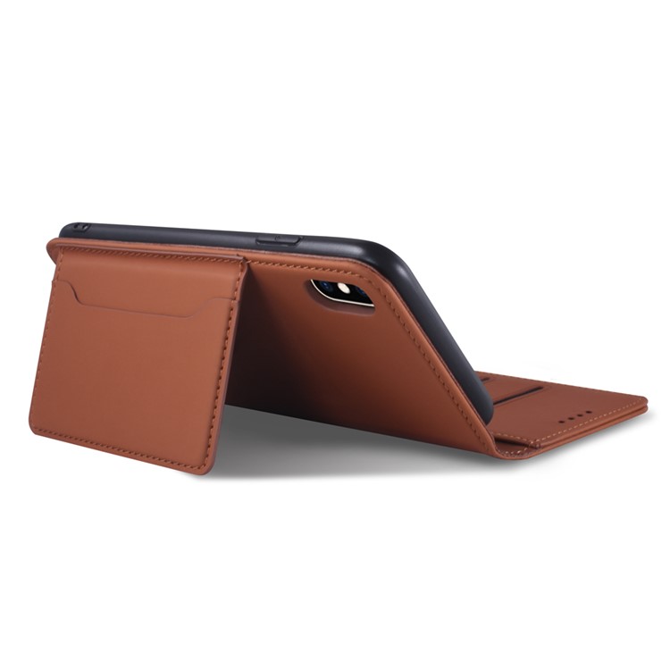 Liquid Silicone Touch Leather Wallet Stand Cover for iPhone XS Max 6.5 inch - Brown-4