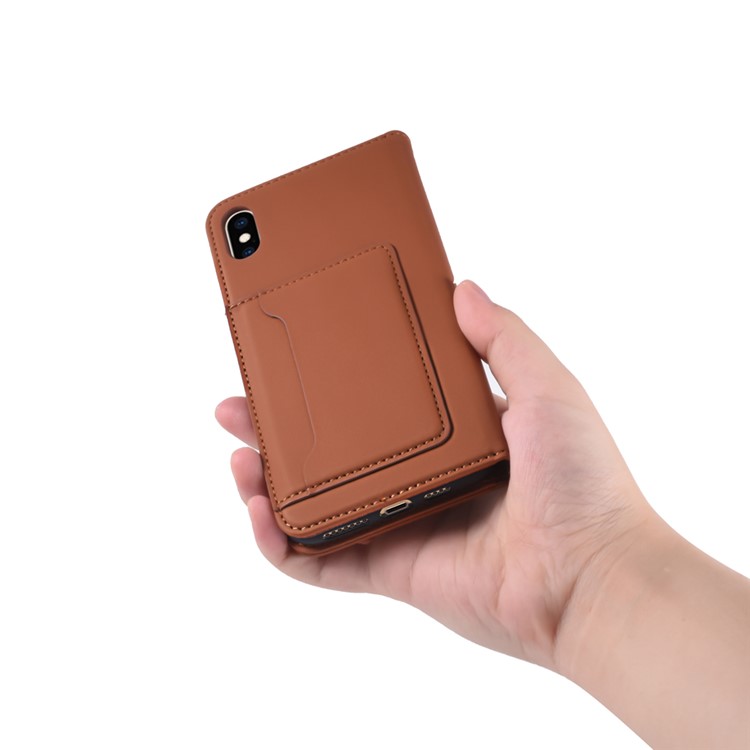 Liquid Silicone Touch Leather Wallet Stand Cover for iPhone XS Max 6.5 inch - Brown-6