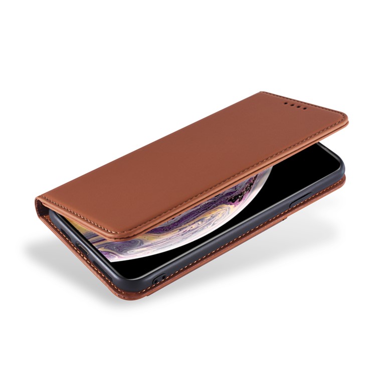 Liquid Silicone Touch Leather Wallet Stand Cover for iPhone XS Max 6.5 inch - Brown-9