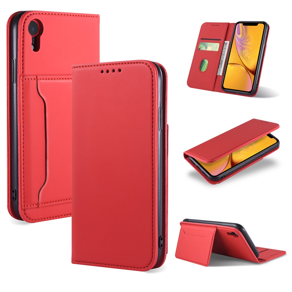 Liquid Silicone Touch Leather Wallet Stand Shell for iPhone XR 6.1 inch - Red