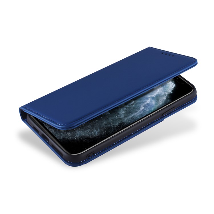 Liquid Silicone Touch Leather Stand Stand Caso Para Iphone 11 Pro Max 6,5 Polegadas - Azul