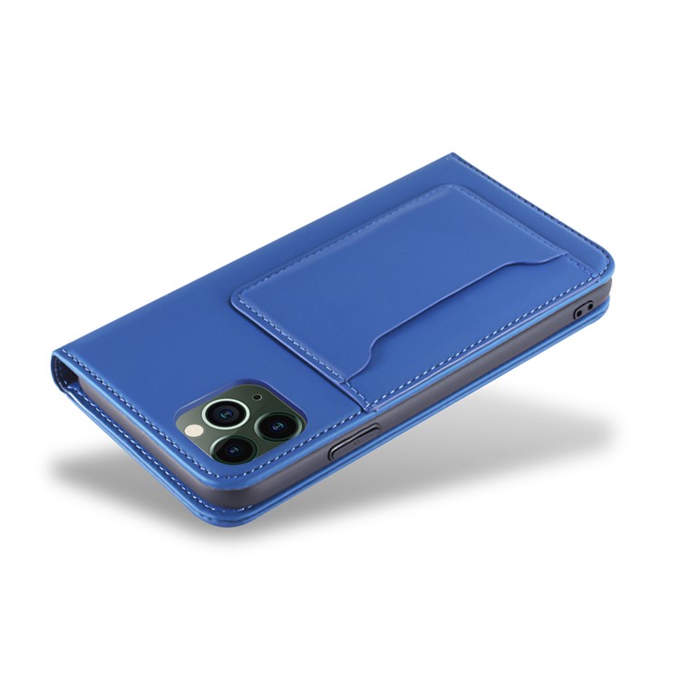 Liquid Silicone Touch Leather Stand Stand Caso Para Iphone 11 Pro Max 6,5 Polegadas - Azul