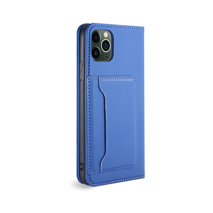 Liquid Silicone Touch Leather Stand Stand Caso Para Iphone 11 Pro Max 6,5 Polegadas - Azul