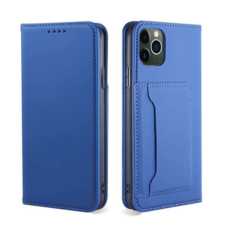 Liquid Silicone Touch Leather Wallet Stand Case for iPhone 11 Pro Max 6.5 inch - Blue-2