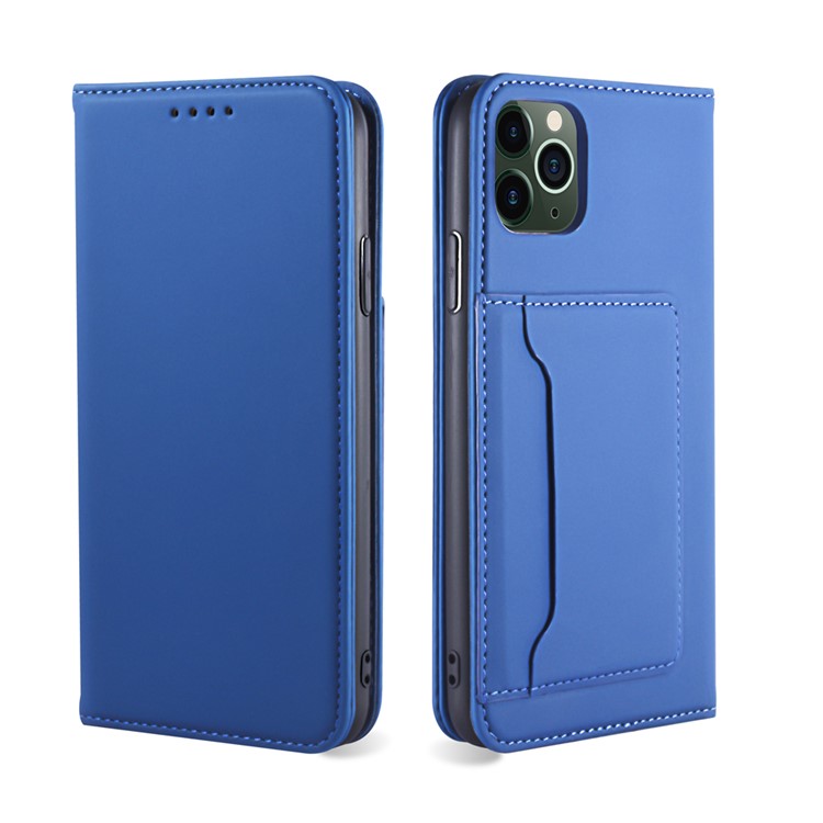 Liquid Silicone Touch Leather Willet Stand Case Para Iphone 11 Pro Max 6.5 Pulgadas - Azul