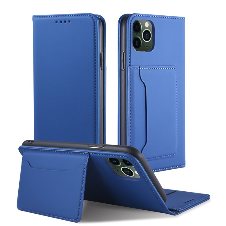 Liquid Silicone Touch Leather Wallet Stand Case for iPhone 11 Pro Max 6.5 inch - Blue-3
