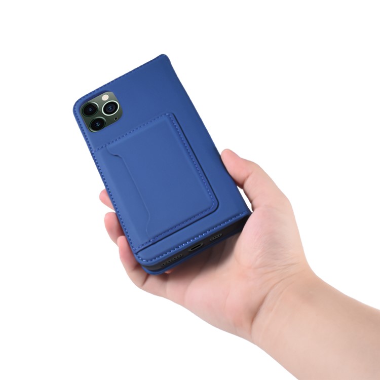 Liquid Silicone Touch Leather Stand Stand Caso Para Iphone 11 Pro Max 6,5 Polegadas - Azul