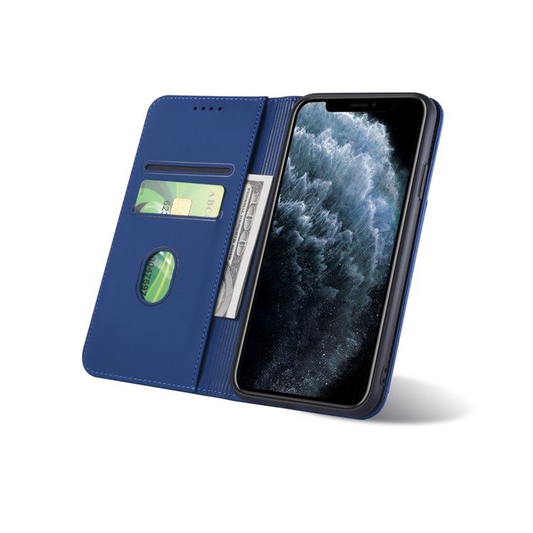 Liquid Silicone Touch Leather Wallet Stand Case for iPhone 11 Pro Max 6.5 inch - Blue-7