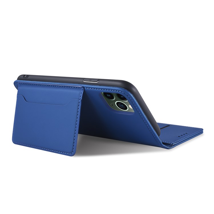 Liquid Silicone Touch Leather Stand Stand Caso Para Iphone 11 Pro Max 6,5 Polegadas - Azul