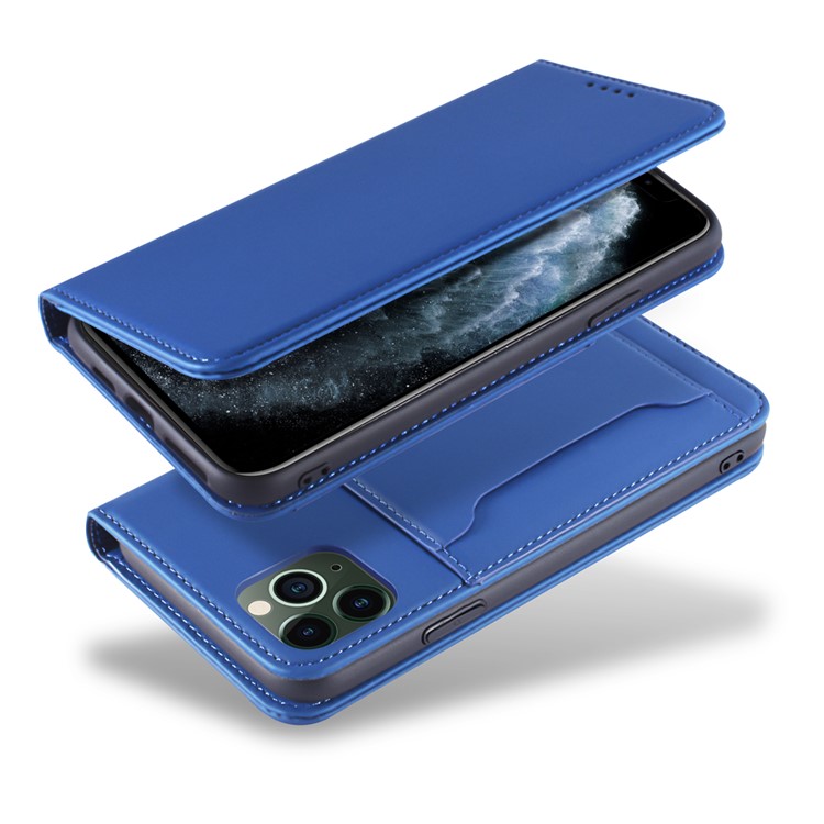 Liquid Silicone Touch Leather Wallet Stand Case for iPhone 11 Pro Max 6.5 inch - Blue-9