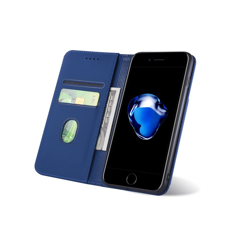 Liquid Silicone Touch Leather Wallet Cover Case for iPhone SE (2nd Generation)/8/7 - Blue-11