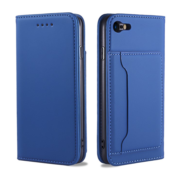 Liquid Silicone Touch Leather Wallet Cover Case for iPhone SE (2nd Generation)/8/7 - Blue-2