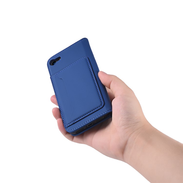 Liquid Silicone Touch Leather Wallet Cover Case for iPhone SE (2nd Generation)/8/7 - Blue-8