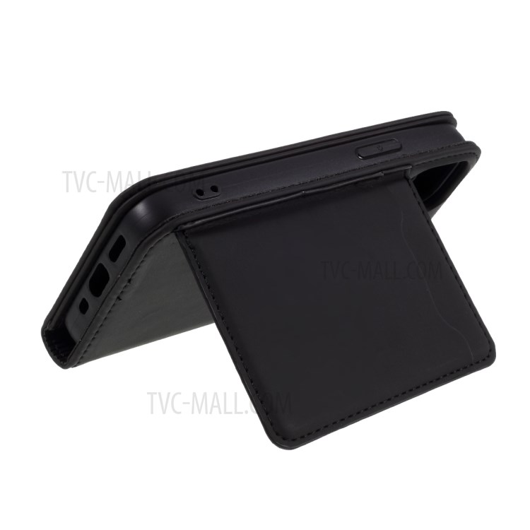 Liquid Silicone Touch with Leather Wallet Stand Case for iPhone 12 5.4 inch - Black-5