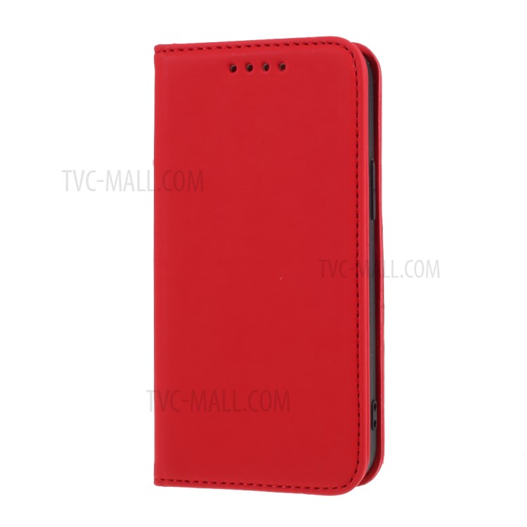 Liquid Silicone Touch with Leather Wallet Stand Case for iPhone 12 mini - Red-2