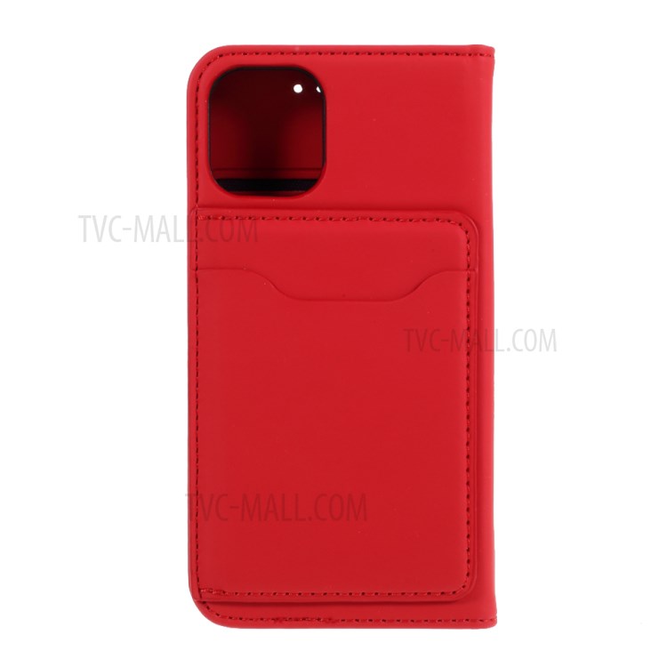 Liquid Silicone Touch with Leather Wallet Stand Case for iPhone 12 mini - Red-3