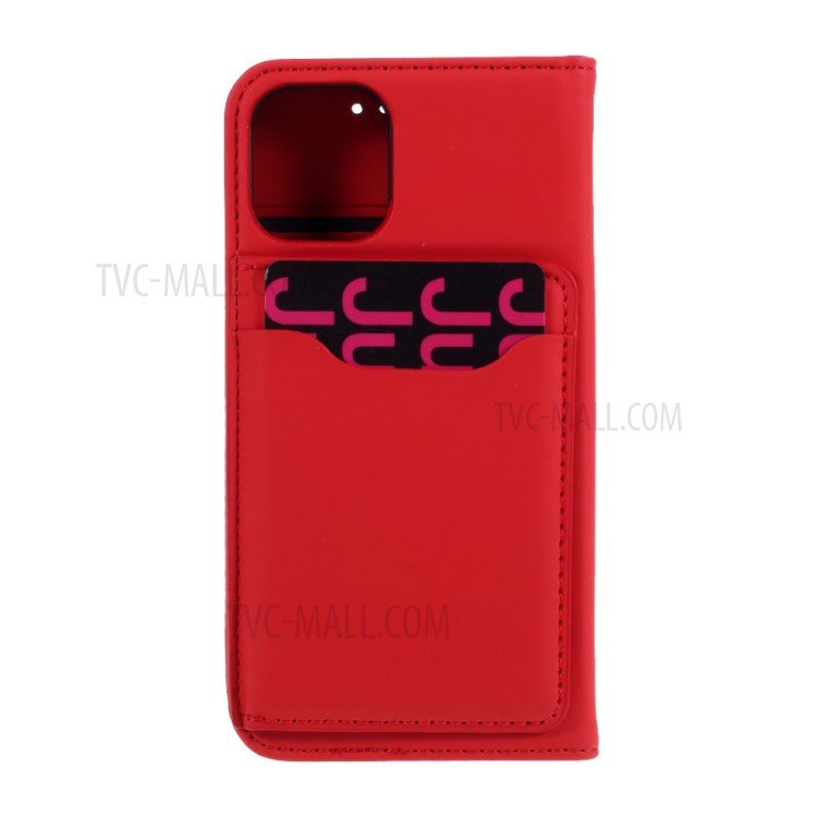 Liquid Silicone Touch with Leather Wallet Stand Case for iPhone 12 mini - Red-4