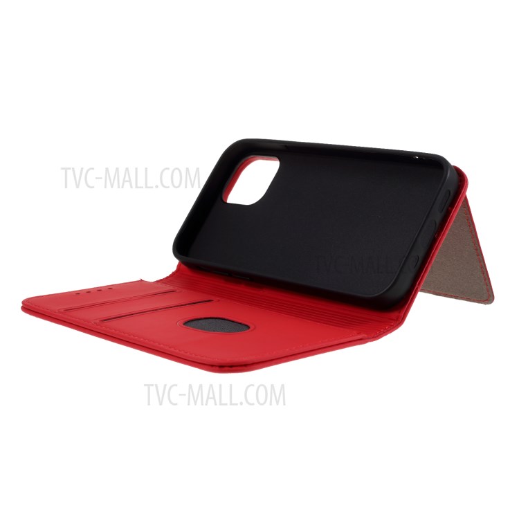 Liquid Silicone Touch with Leather Wallet Stand Case for iPhone 12 mini - Red-6
