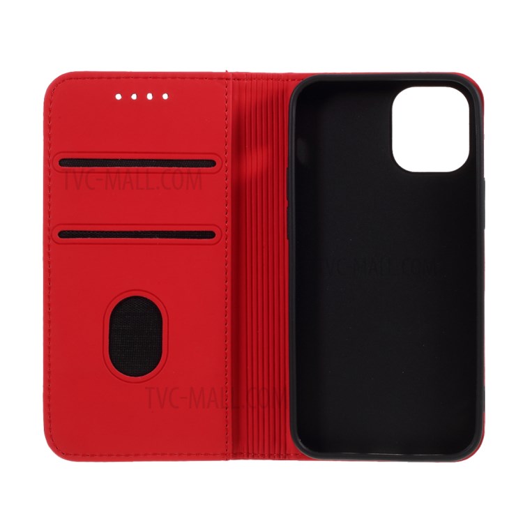 Liquid Silicone Touch with Leather Wallet Stand Case for iPhone 12 mini - Red-7