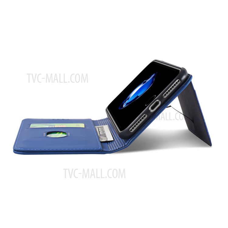 Liquid Silicone Touch Leather Wallet Stand Case for iPhone 8 Plus/7 Plus 5.5 inch - Blue-11