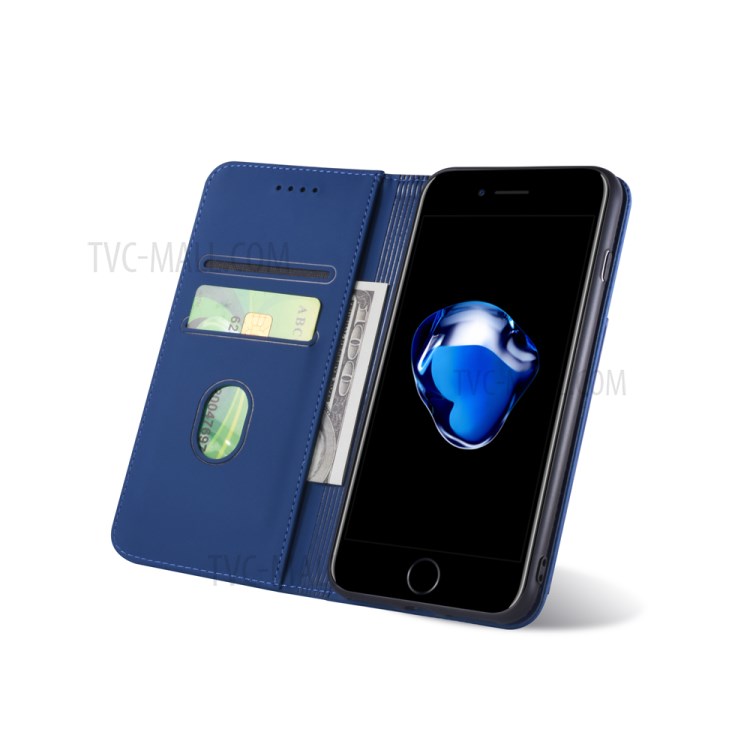 Liquid Silicone Touch Leather Wallet Stand Case for iPhone 8 Plus/7 Plus 5.5 inch - Blue-12