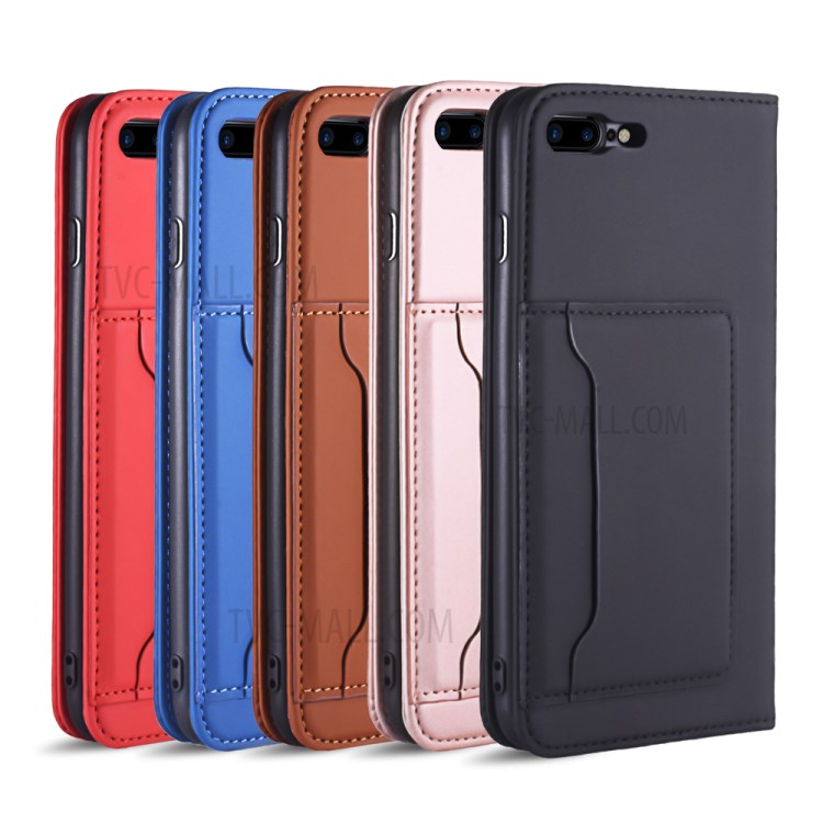 Liquid Silicone Touch Leather Wallet Stand Case for iPhone 8 Plus/7 Plus 5.5 inch - Blue-14