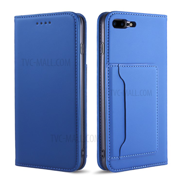 Liquid Silicone Touch Leather Wallet Stand Case for iPhone 8 Plus/7 Plus 5.5 inch - Blue-2