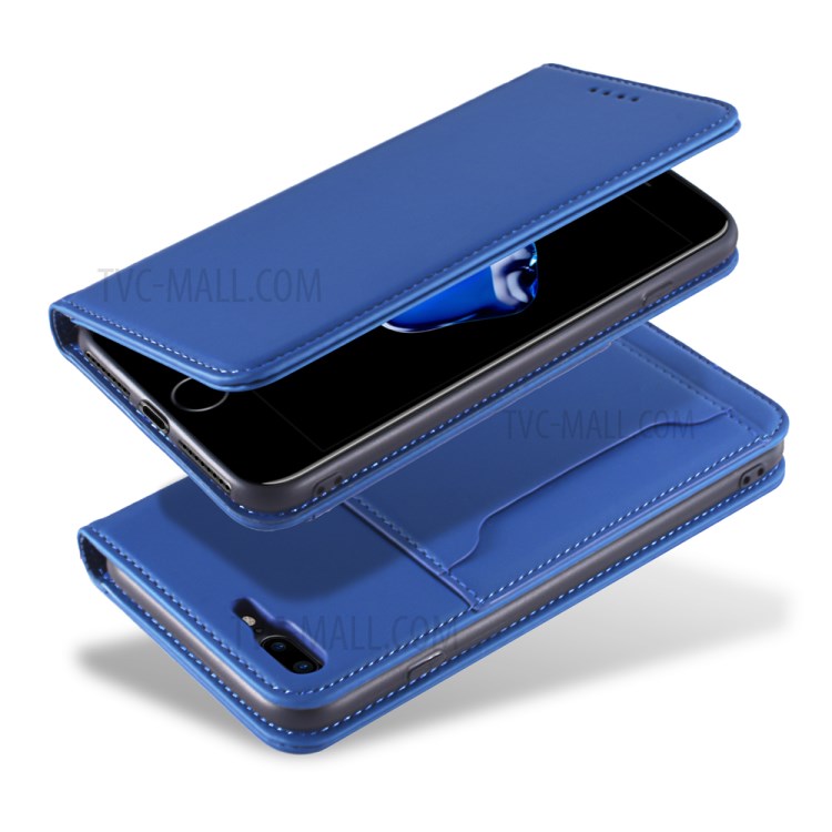Liquid Silicone Touch Leather Wallet Stand Case for iPhone 8 Plus/7 Plus 5.5 inch - Blue-3