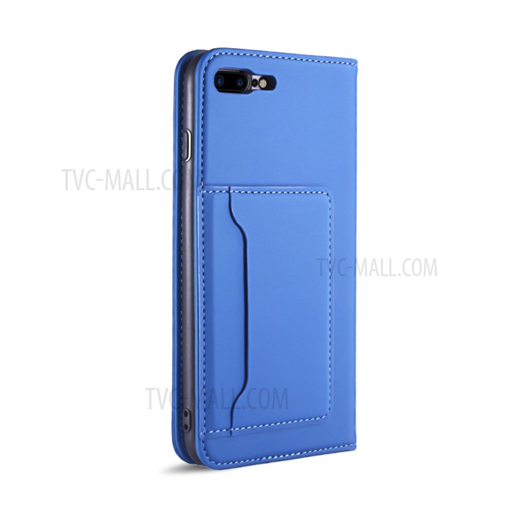 Liquid Silicone Touch Leather Wallet Stand Case for iPhone 8 Plus/7 Plus 5.5 inch - Blue-6