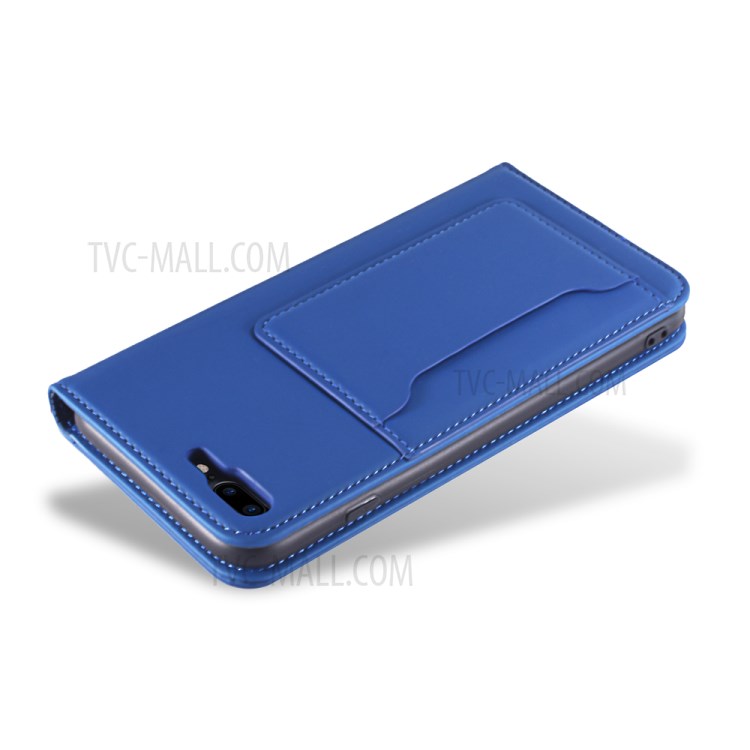 Liquid Silicone Touch Leather Wallet Stand Case for iPhone 8 Plus/7 Plus 5.5 inch - Blue-7