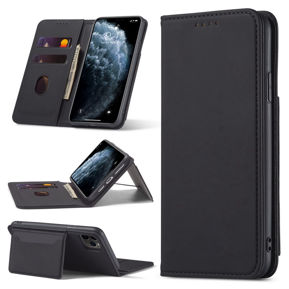 Liquid Silicone Touch Leather Wallet Stand Case for iPhone 11 Pro 5.8 inch - Black-4