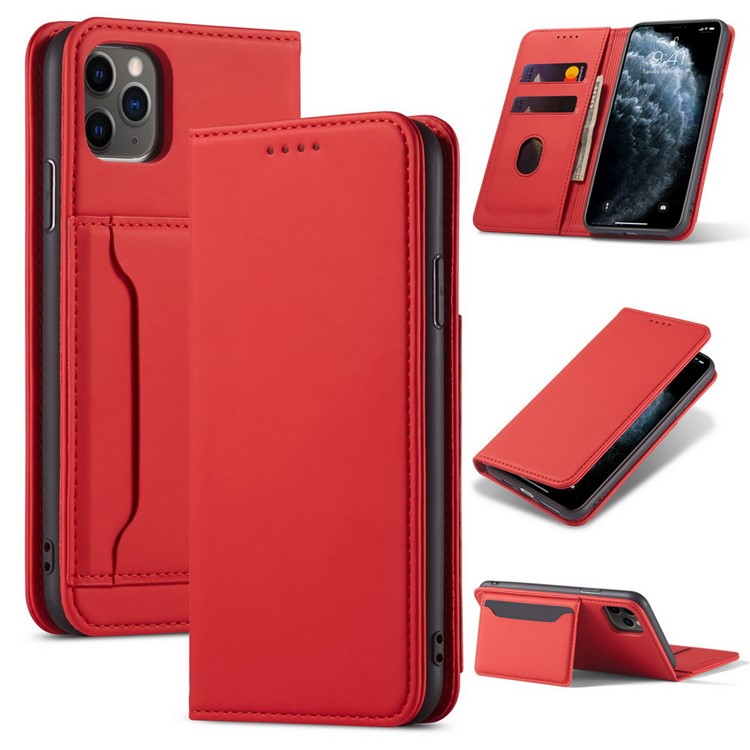 Liquid Silicone Touch Leather Willet Stand Para Iphone 11 Pro 5.8 Pulgadas - Rojo